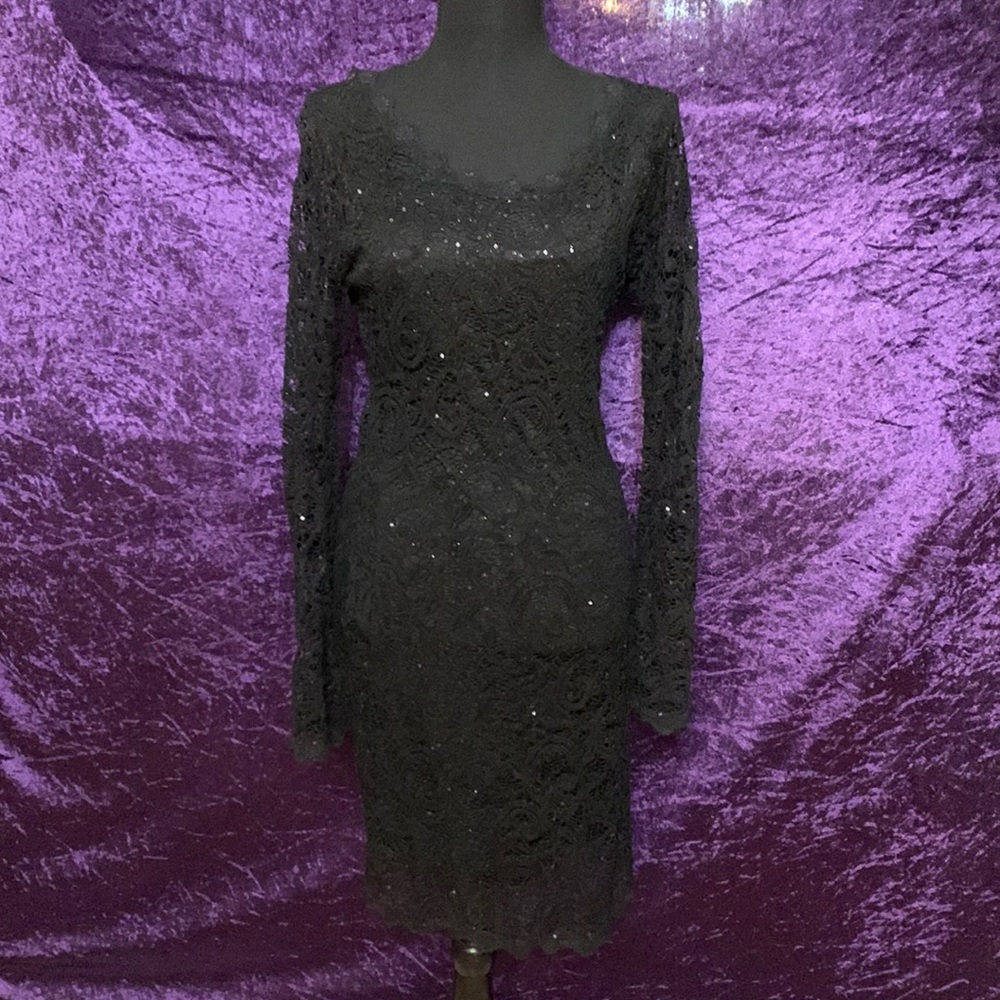Black Dress with mini Sequins. Size large 6/8 . Made by Sequin Hearts